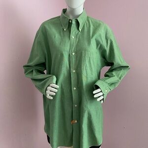 Vintage Lands' End Mens Shirt Button Down Long Sleeve LARGE 16-16.5 Green